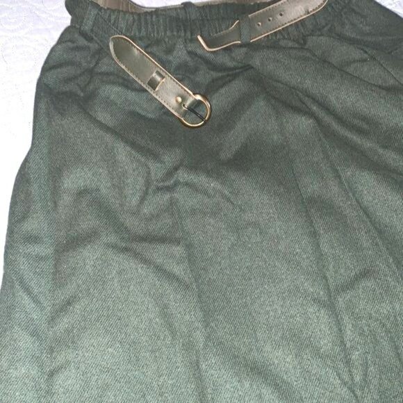 Hunter Green Midi Skirt With Belt Vintage 11-12 Made In USA Elastic Waist Cotton - Picture 4 of 10